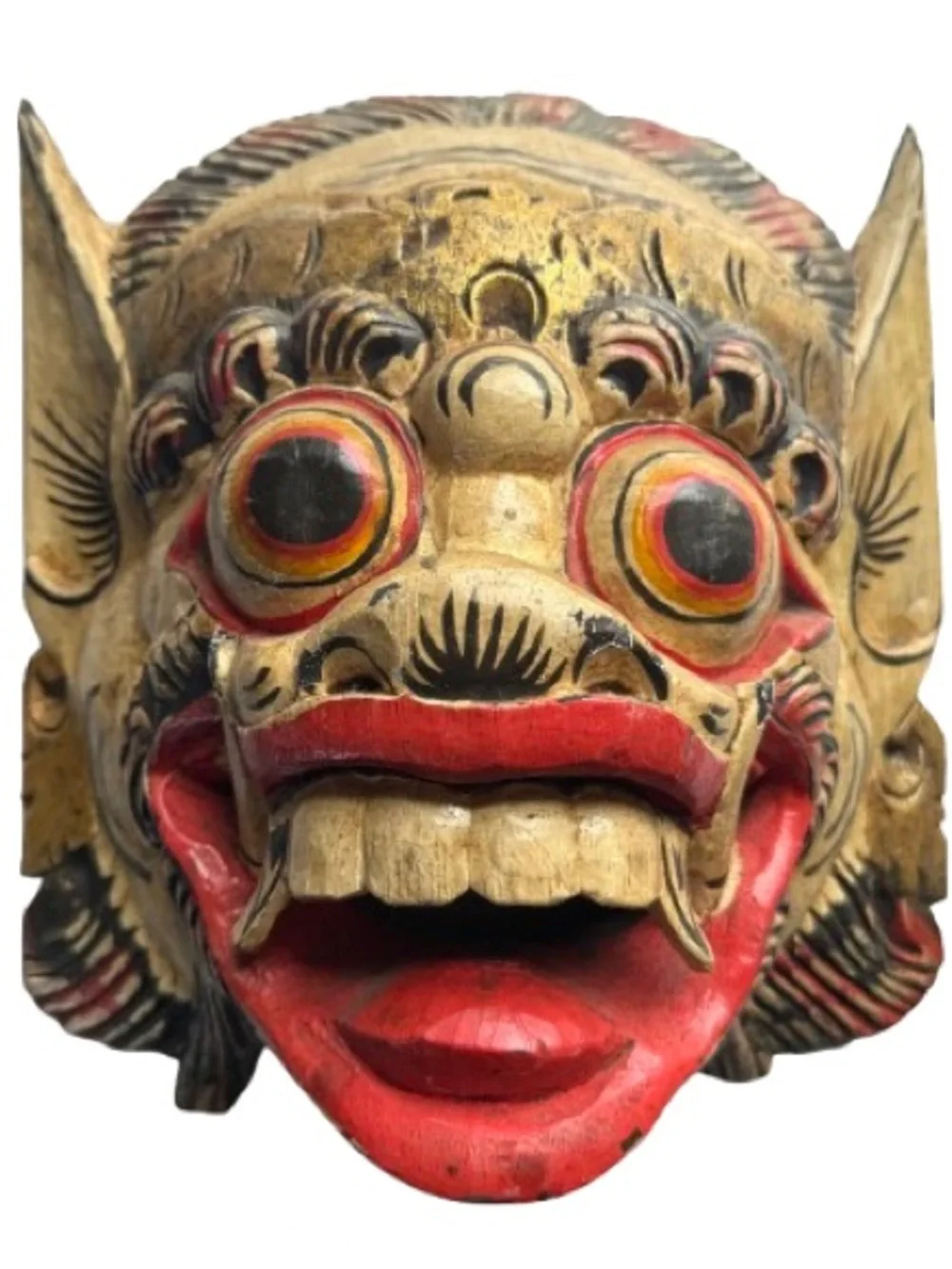 Vintage Balinese Wooden Hand Carved Mask Indonesian Wall Art Cultural Folk Art